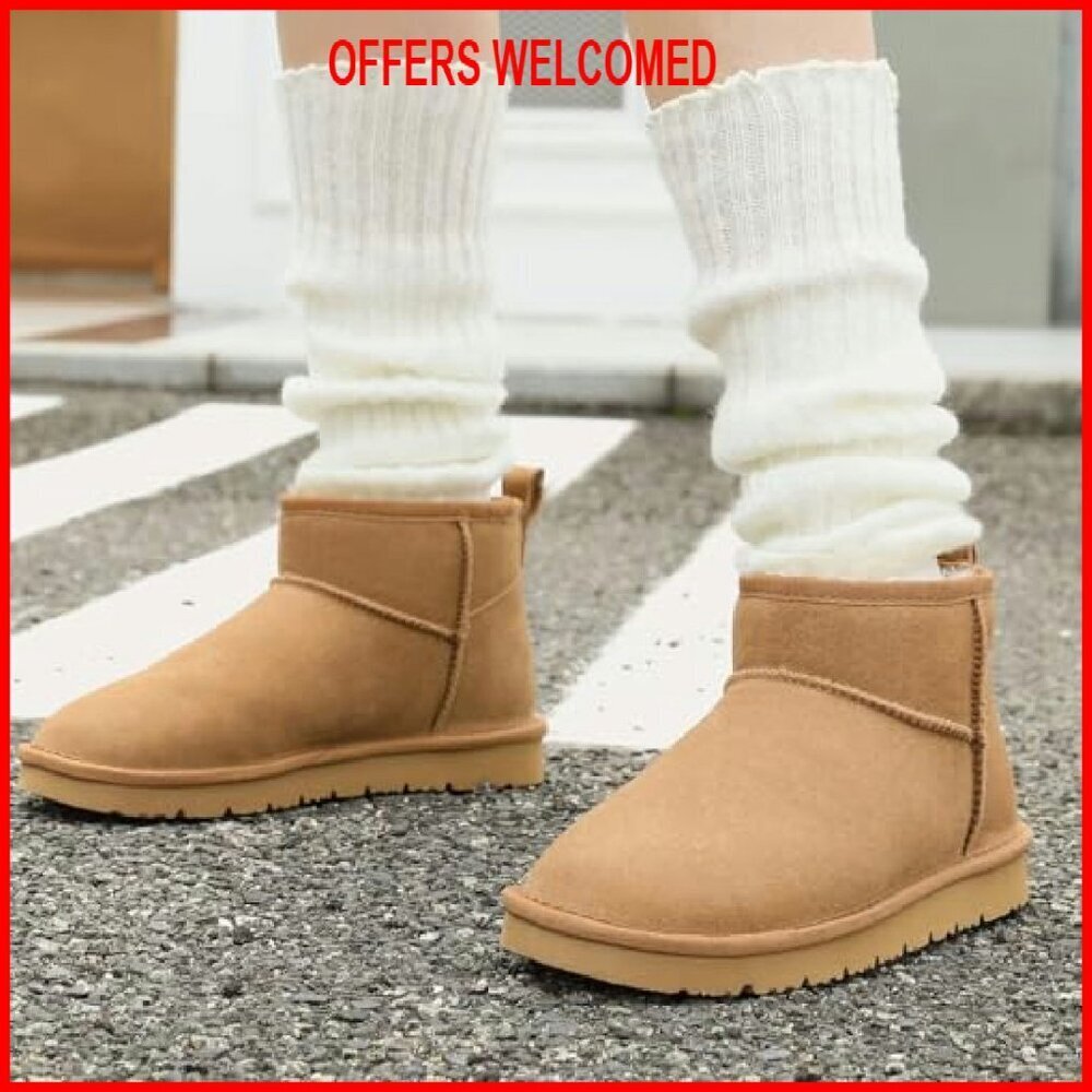 Genuine Suede Ankle Boots Women's Winter Snow Boots Fur Lined Cozy - Picture 7 of 8